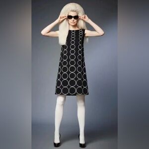 Tom & Linda Platt Black White Circle Mod Shift Dress size 6 Vintage Designer